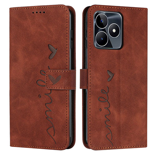 Leather Case Stands Flip Cover Holder Y03X for Realme C53 Brown