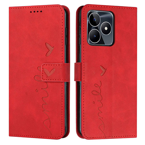 Leather Case Stands Flip Cover Holder Y03X for Realme C53 India Red