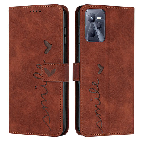 Leather Case Stands Flip Cover Holder Y03X for Realme Narzo 50A Prime Brown