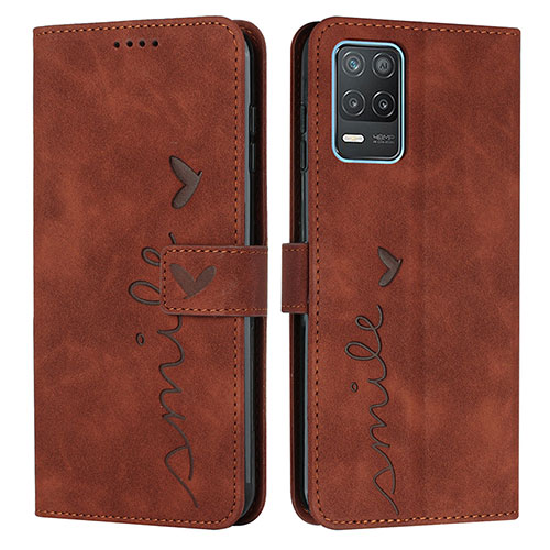 Leather Case Stands Flip Cover Holder Y03X for Realme Q3 5G Brown