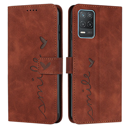 Leather Case Stands Flip Cover Holder Y03X for Realme Q3i 5G Brown