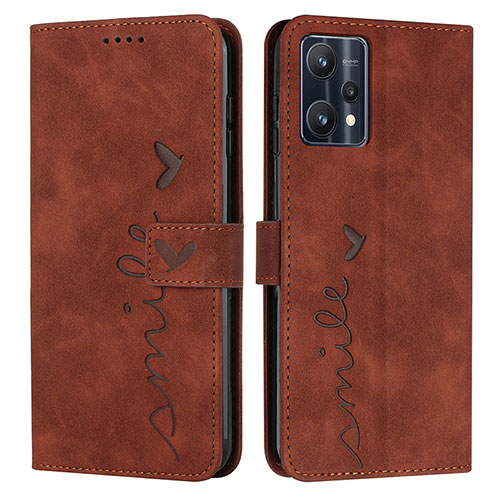 Leather Case Stands Flip Cover Holder Y03X for Realme Q5 5G Brown