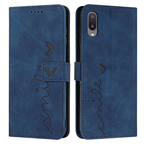 Leather Case Stands Flip Cover Holder Y03X for Samsung Galaxy A02 Blue