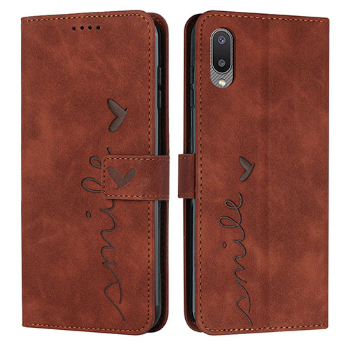 Leather Case Stands Flip Cover Holder Y03X for Samsung Galaxy A02 Brown