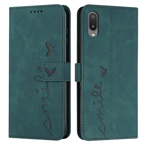 Leather Case Stands Flip Cover Holder Y03X for Samsung Galaxy A02 Green