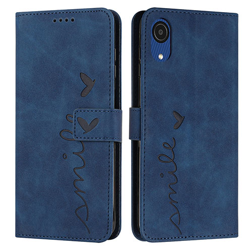 Leather Case Stands Flip Cover Holder Y03X for Samsung Galaxy A03 Core Blue