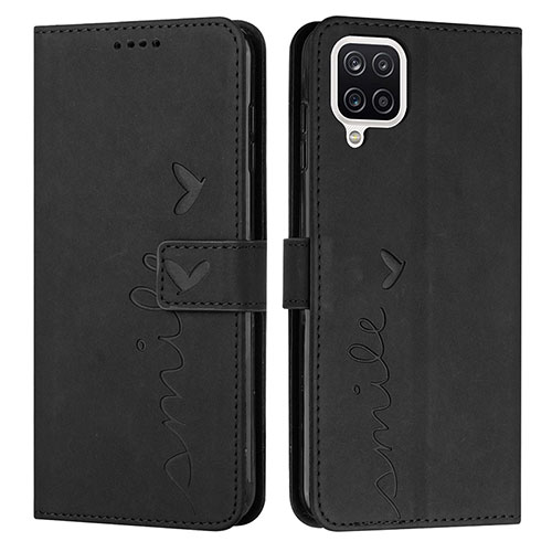 Leather Case Stands Flip Cover Holder Y03X for Samsung Galaxy A12 Black