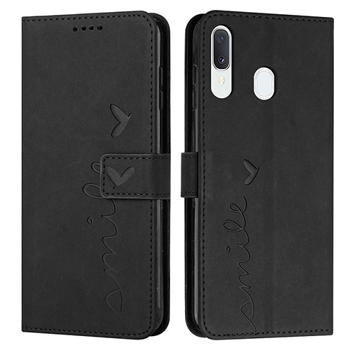 Leather Case Stands Flip Cover Holder Y03X for Samsung Galaxy A20 Black