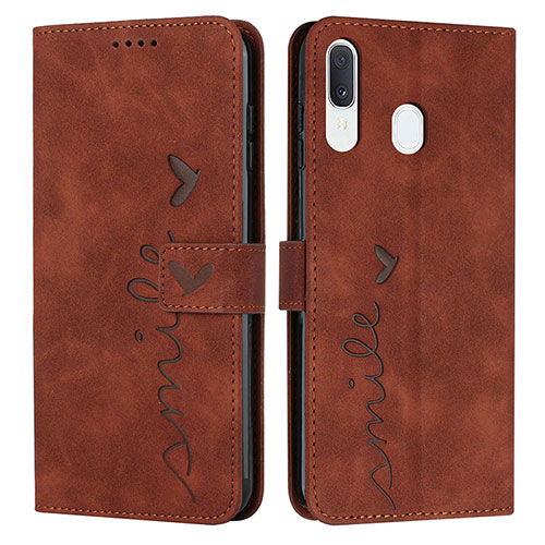 Leather Case Stands Flip Cover Holder Y03X for Samsung Galaxy A20 Brown