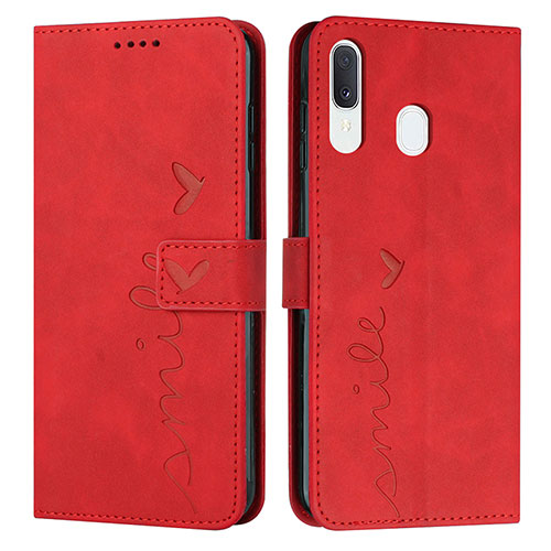 Leather Case Stands Flip Cover Holder Y03X for Samsung Galaxy A20 Red