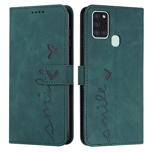 Leather Case Stands Flip Cover Holder Y03X for Samsung Galaxy A21s Green