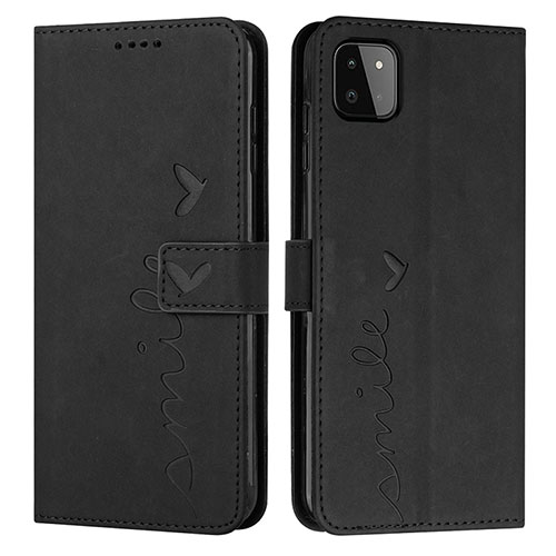 Leather Case Stands Flip Cover Holder Y03X for Samsung Galaxy A22 5G Black