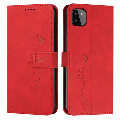 Leather Case Stands Flip Cover Holder Y03X for Samsung Galaxy A22 5G Red