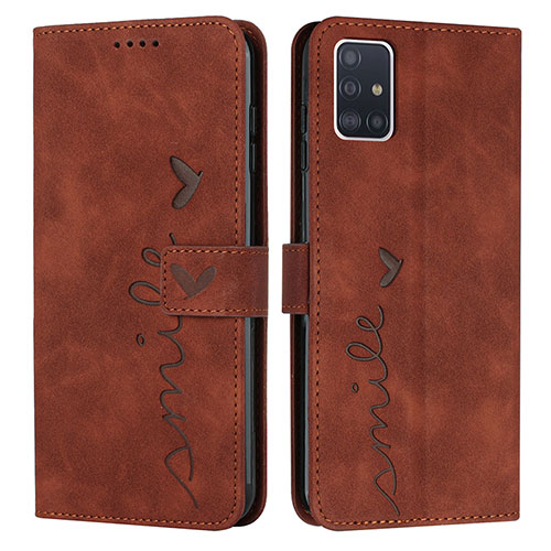 Leather Case Stands Flip Cover Holder Y03X for Samsung Galaxy A51 4G Brown