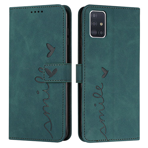 Leather Case Stands Flip Cover Holder Y03X for Samsung Galaxy A51 5G Green