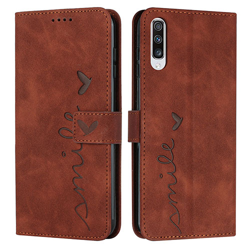 Leather Case Stands Flip Cover Holder Y03X for Samsung Galaxy A70 Brown