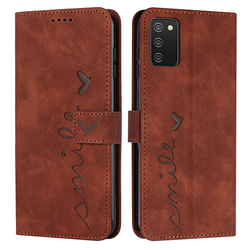 Leather Case Stands Flip Cover Holder Y03X for Samsung Galaxy F02S SM-E025F Brown