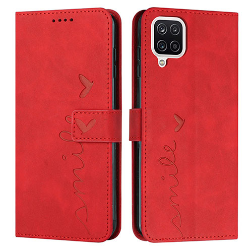 Leather Case Stands Flip Cover Holder Y03X for Samsung Galaxy M12 Red