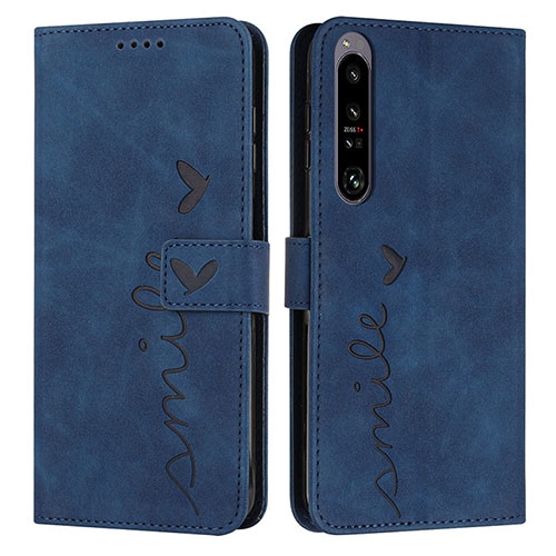 Leather Case Stands Flip Cover Holder Y03X for Sony Xperia 1 IV Blue