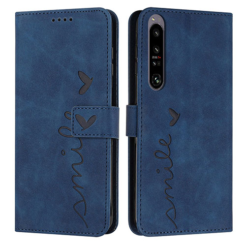 Leather Case Stands Flip Cover Holder Y03X for Sony Xperia 1 IV SO-51C Blue