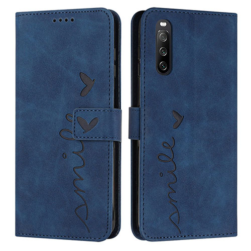 Leather Case Stands Flip Cover Holder Y03X for Sony Xperia 10 IV SO-52C Blue