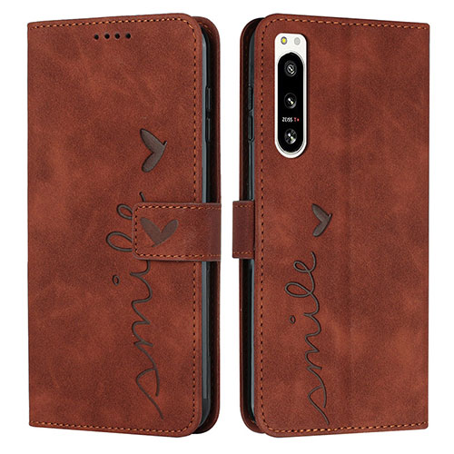 Leather Case Stands Flip Cover Holder Y03X for Sony Xperia 5 IV Brown