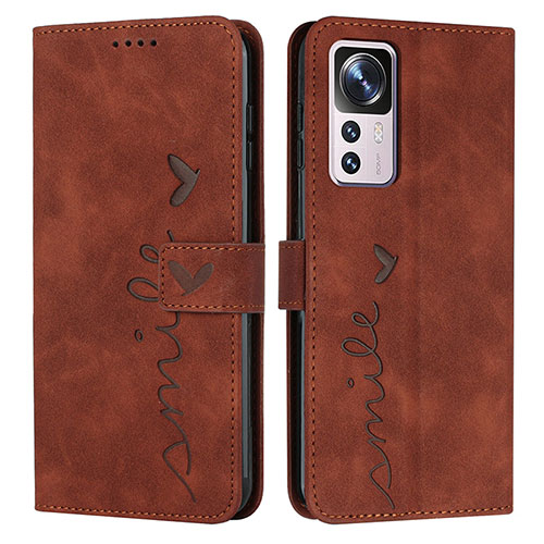 Leather Case Stands Flip Cover Holder Y03X for Xiaomi Mi 12T Pro 5G Brown