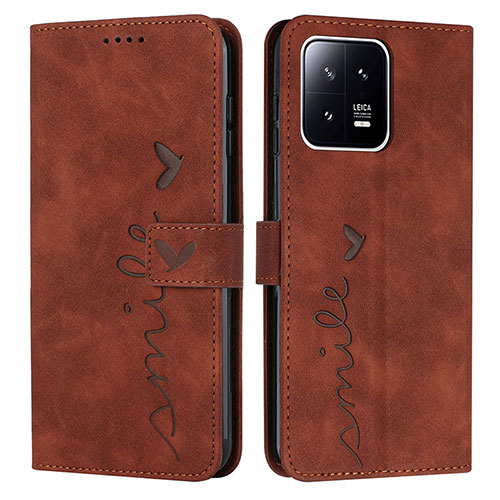 Leather Case Stands Flip Cover Holder Y03X for Xiaomi Mi 13 5G Brown