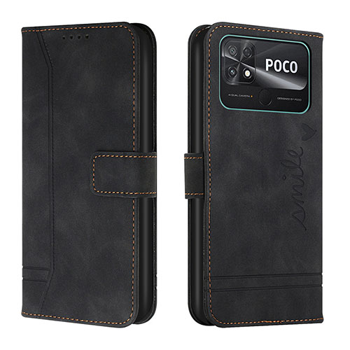 Leather Case Stands Flip Cover Holder Y03X for Xiaomi Poco C40 Black