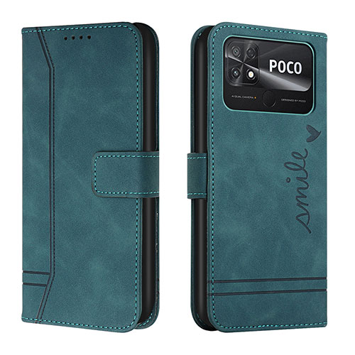 Leather Case Stands Flip Cover Holder Y03X for Xiaomi Poco C40 Green