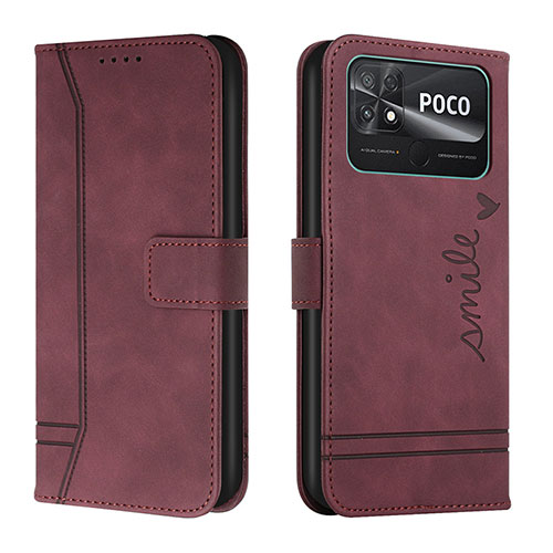 Leather Case Stands Flip Cover Holder Y03X for Xiaomi Poco C40 Red