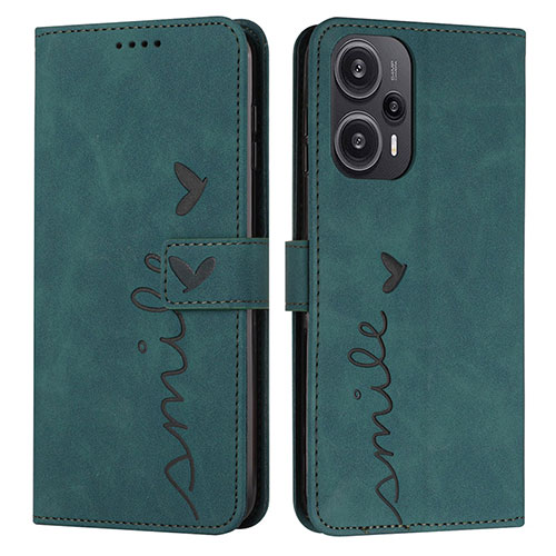 Leather Case Stands Flip Cover Holder Y03X for Xiaomi Poco F5 5G Green