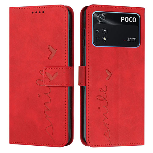 Leather Case Stands Flip Cover Holder Y03X for Xiaomi Poco M4 Pro 4G Red