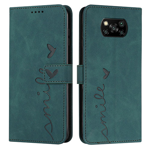 Leather Case Stands Flip Cover Holder Y03X for Xiaomi Poco X3 NFC Green