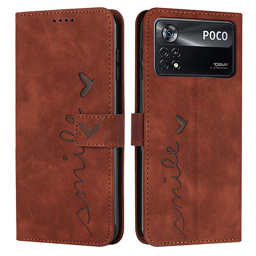 Leather Case Stands Flip Cover Holder Y03X for Xiaomi Poco X4 Pro 5G Brown