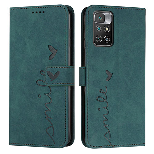 Leather Case Stands Flip Cover Holder Y03X for Xiaomi Redmi 10 (2022) Green