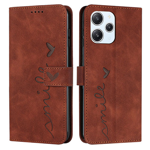 Leather Case Stands Flip Cover Holder Y03X for Xiaomi Redmi 12 4G Brown