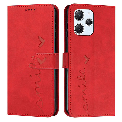 Leather Case Stands Flip Cover Holder Y03X for Xiaomi Redmi 12 4G Red