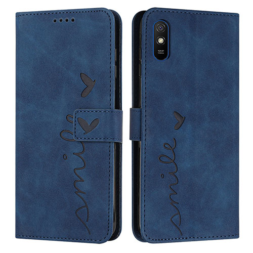 Leather Case Stands Flip Cover Holder Y03X for Xiaomi Redmi 9i Blue