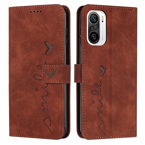 Leather Case Stands Flip Cover Holder Y03X for Xiaomi Redmi K40 5G Brown