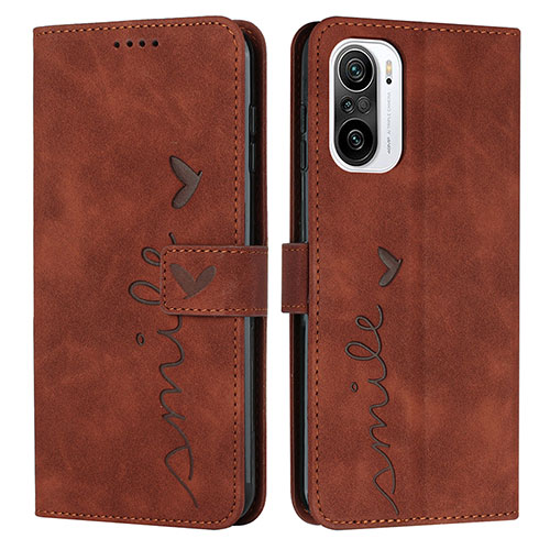 Leather Case Stands Flip Cover Holder Y03X for Xiaomi Redmi K40 Pro+ Plus 5G Brown