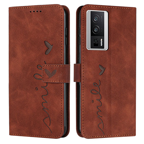 Leather Case Stands Flip Cover Holder Y03X for Xiaomi Redmi K60 5G Brown