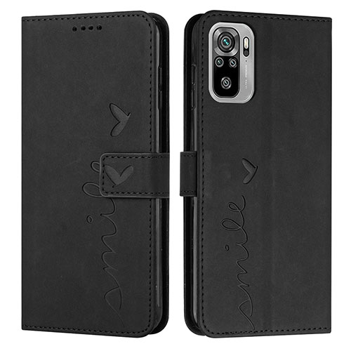 Leather Case Stands Flip Cover Holder Y03X for Xiaomi Redmi Note 10 4G Black