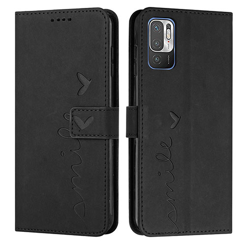 Leather Case Stands Flip Cover Holder Y03X for Xiaomi Redmi Note 10 5G Black