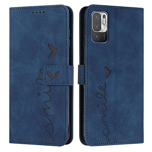 Leather Case Stands Flip Cover Holder Y03X for Xiaomi Redmi Note 10 5G Blue
