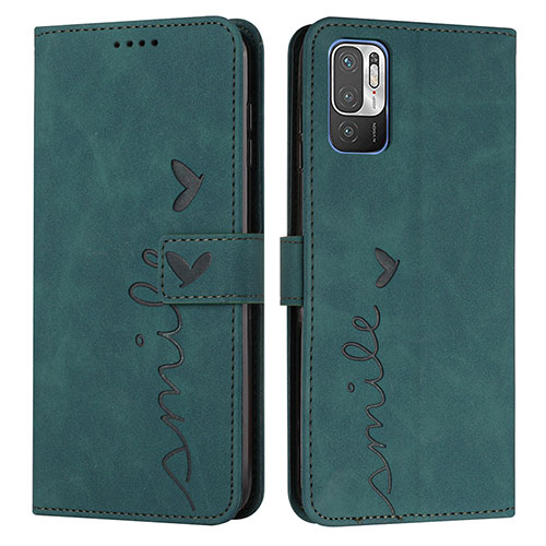 Leather Case Stands Flip Cover Holder Y03X for Xiaomi Redmi Note 10 5G Green