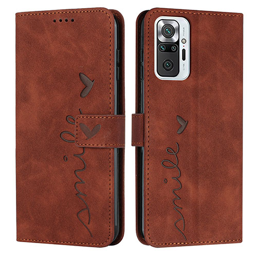 Leather Case Stands Flip Cover Holder Y03X for Xiaomi Redmi Note 10 Pro 4G Brown