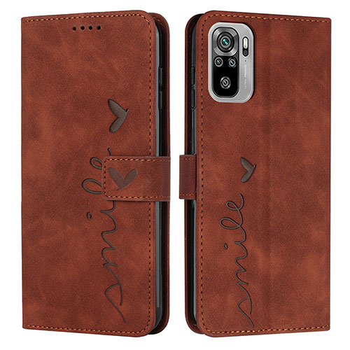 Leather Case Stands Flip Cover Holder Y03X for Xiaomi Redmi Note 10S 4G Brown