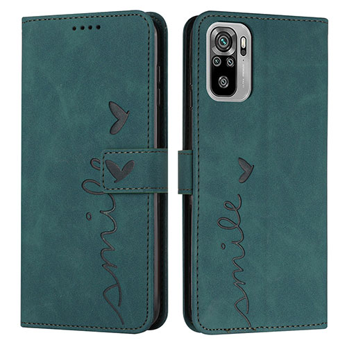 Leather Case Stands Flip Cover Holder Y03X for Xiaomi Redmi Note 10S 4G Green