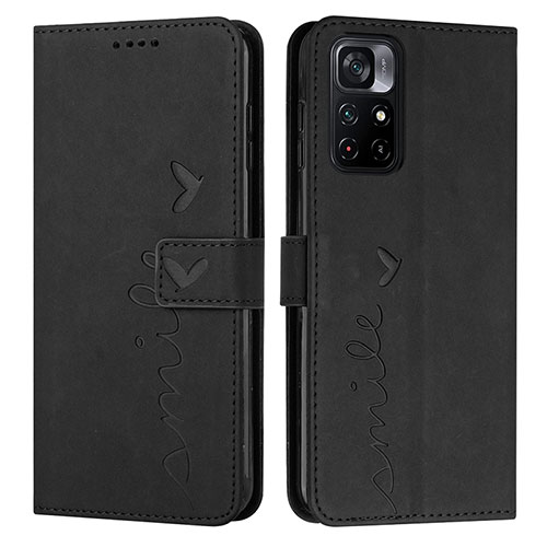 Leather Case Stands Flip Cover Holder Y03X for Xiaomi Redmi Note 11 5G Black